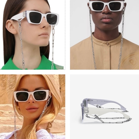 BURBERRY CLASSIC RECTANGLE SUNGLASSES WITH BOLD “B” LOGO & DETACHABLE B CHAIN - Picture 15 of 16